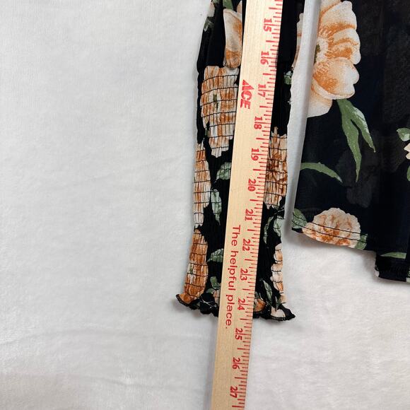 Ember Floral Ruffle Top Long Sleeve Buttoned Women's Medium V-Neck Sheer Summer - Picture 10 of 10